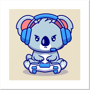 Cute Koala Gaming Cartoon Posters and Art